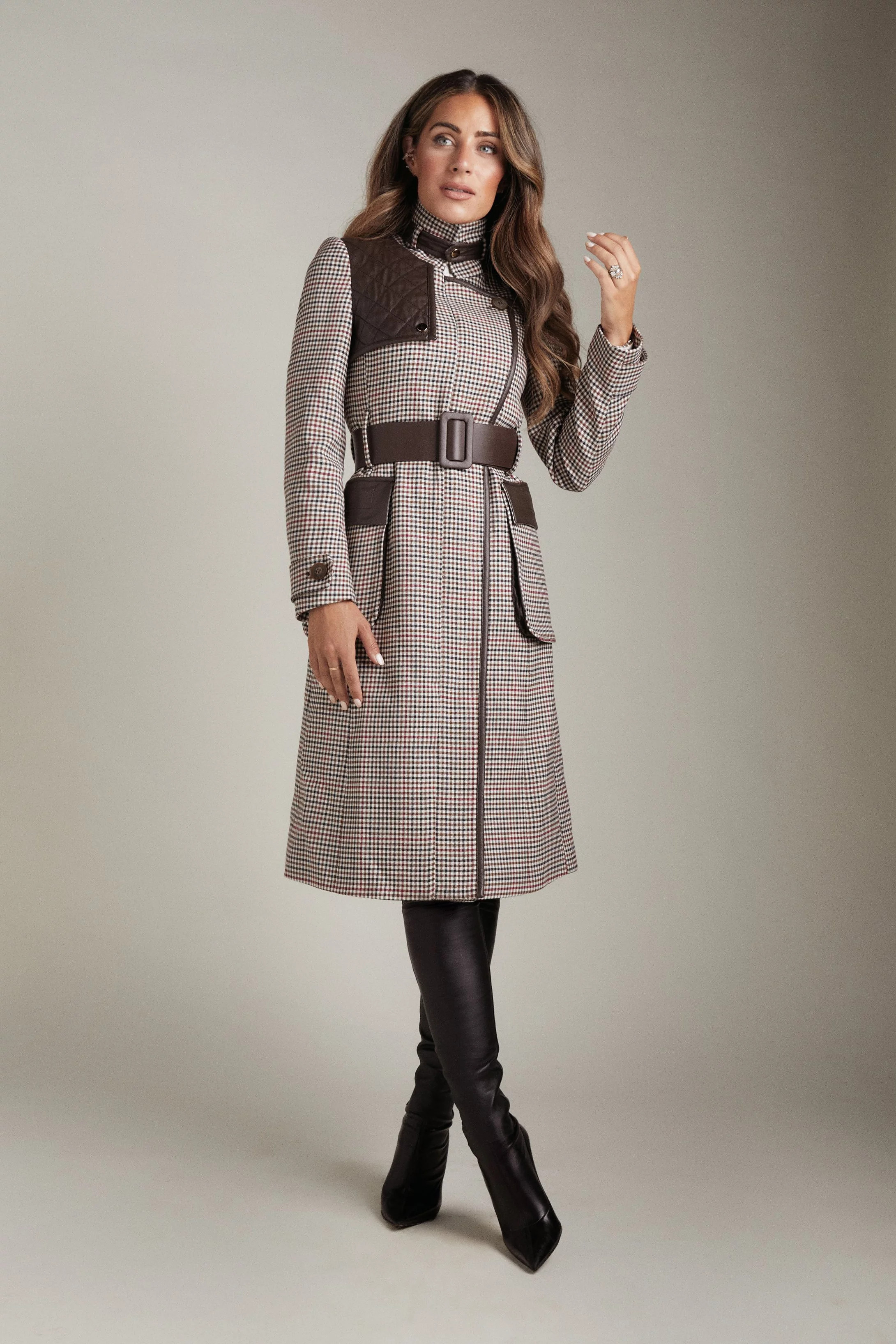 Lydia Millen Wool Blend Check Belted Coat | Karen Millen UK & IE
