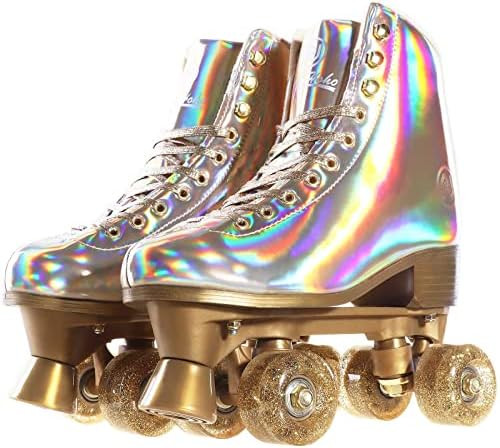 JajaHoho Roller Skates for Women, Holographic High Top PU Leather Rollerskates, Shiny Double-Row Fou | Amazon (US)