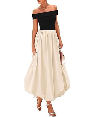 PRETTYGARDEN Womens Summer Off Shoulder Sleeveless Midi Dress Cocktail A Line Flowy Wedding Guest... | Amazon (US)