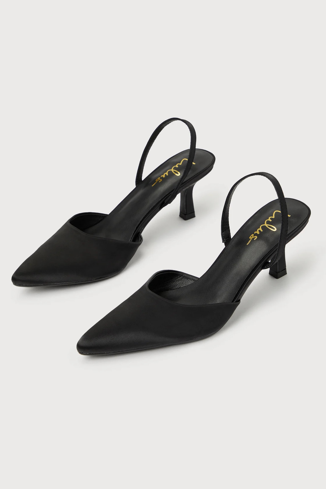 Leith Black Satin Kitten Heel Slingback Pumps | Lulus (US)
