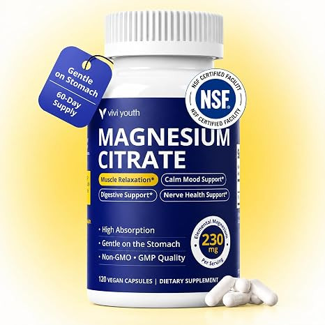 Magnesium Citrate 230mg Elemental 120 Capsules, 60-Day Supply | 230mg Elemental Magnesium Citrate... | Amazon (US)