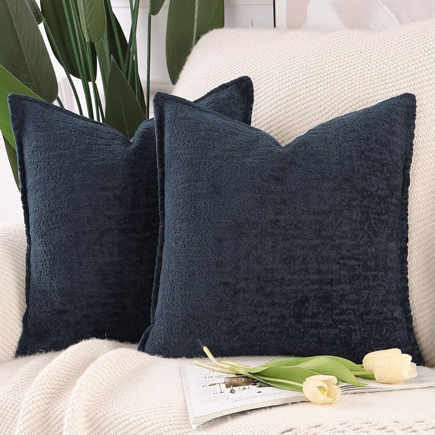 MADIZZ Pack of 2 Chenille Velvet Throw Pillow Covers 16x16 Inch Dark Blue Soft Neutral Decorative... | Amazon (CA)