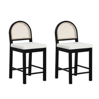 Nathan James Bailey 24 in. Upholstered Boucle Rattan and Wood Counter Height Bar Stool w/ Woven B... | The Home Depot