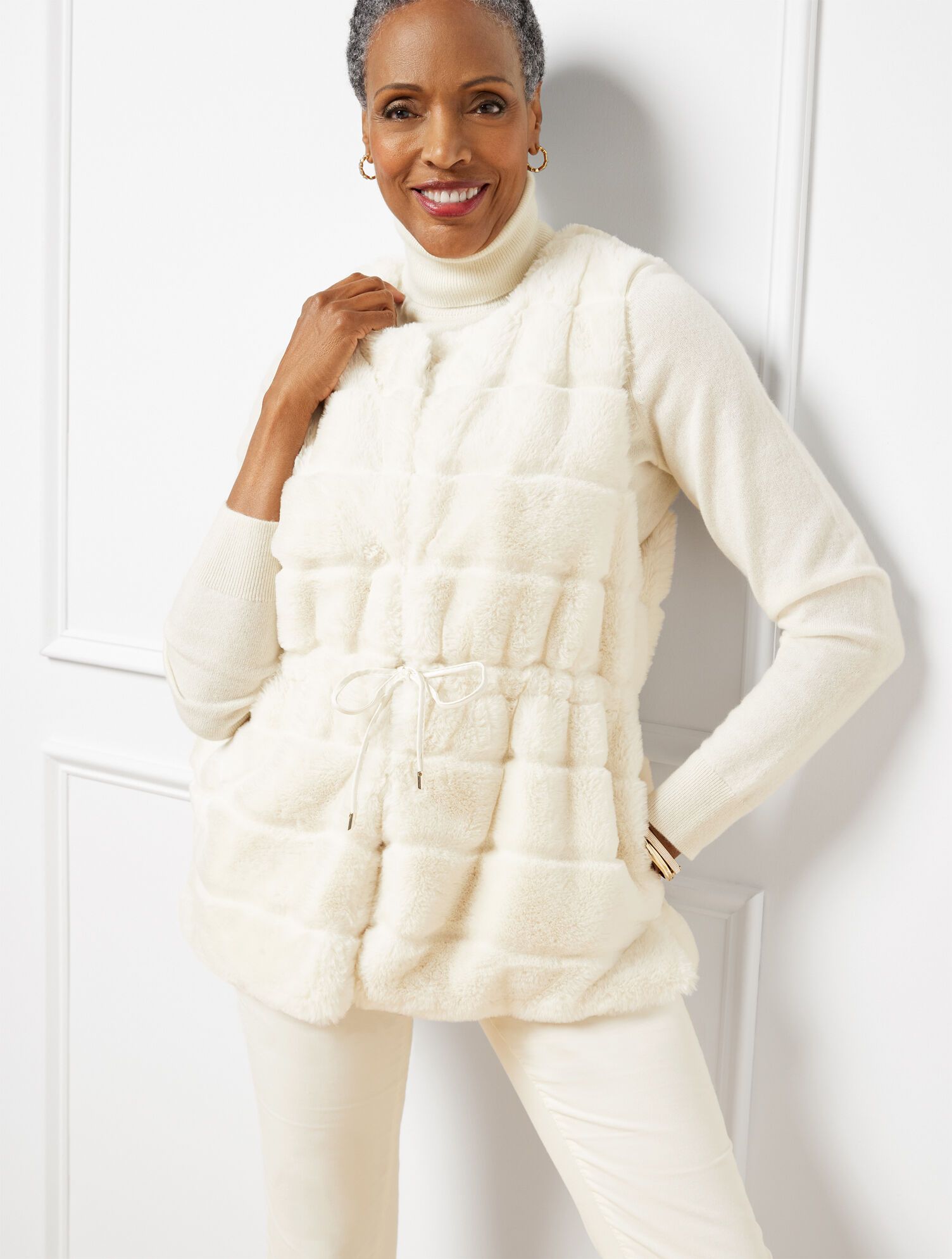 Tie Waist Faux Fur Vest | Talbots