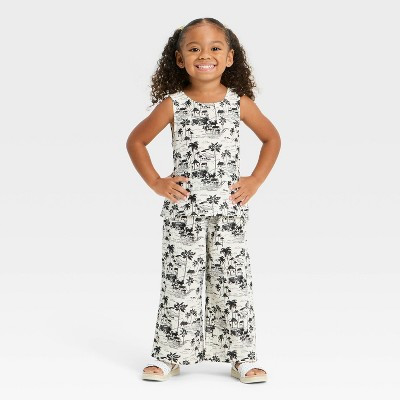 Grayson Mini Toddler Girls' Tropical Gauze Tank Top and Pant Set - Black/White 3T | Target