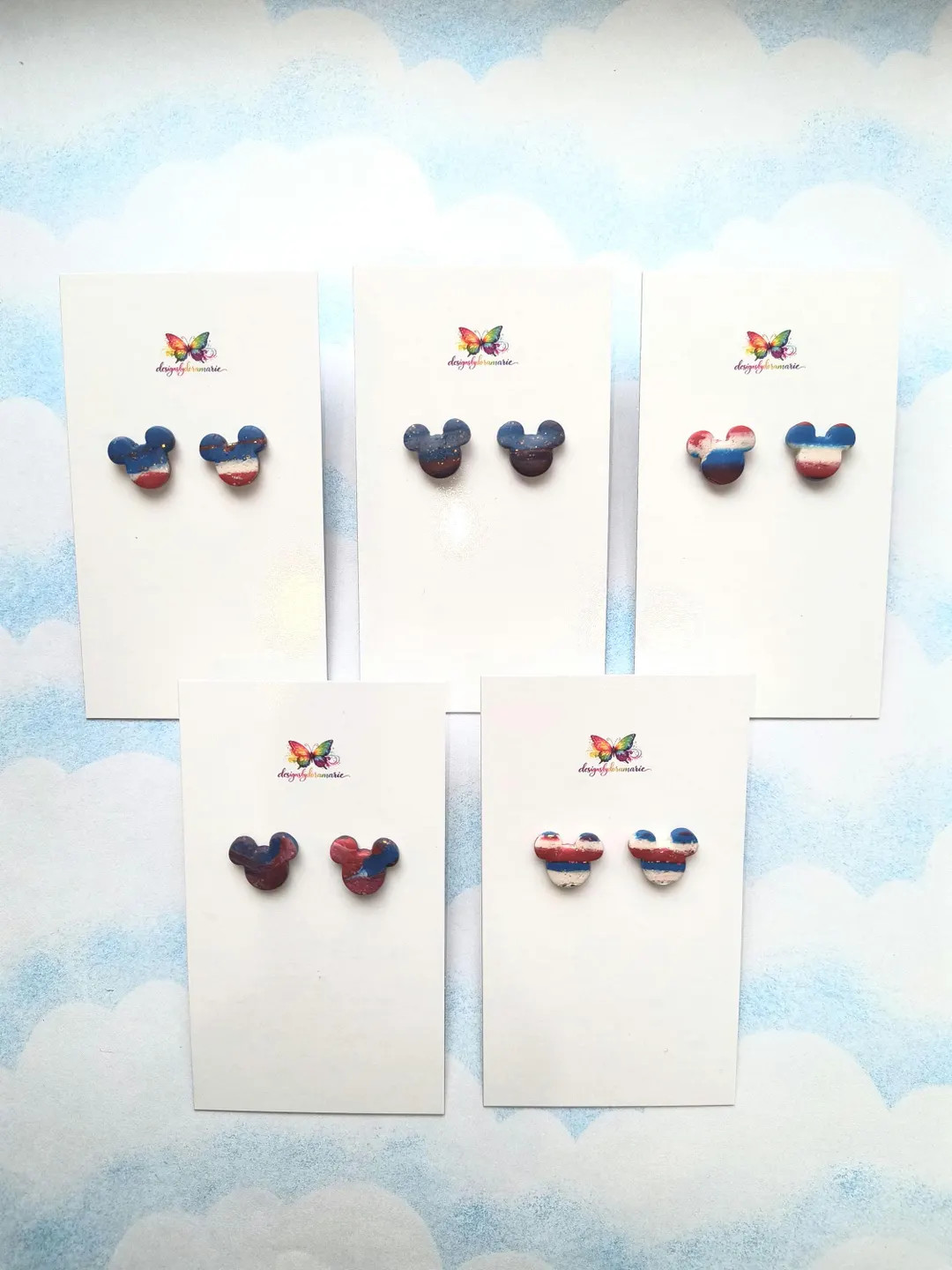 Main Street USA Studs - Marbled Red White and Blue Mouse Earrings - Patriotic Clay Jewelry - Hand... | Etsy (Global)