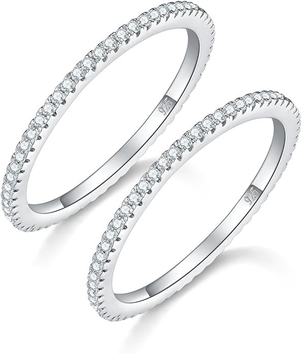 MINDDHA 14K Gold Plated- Cubic Zirconia Simulated Diamond Stackable Eternity Bands/Silver, Gold R... | Amazon (US)