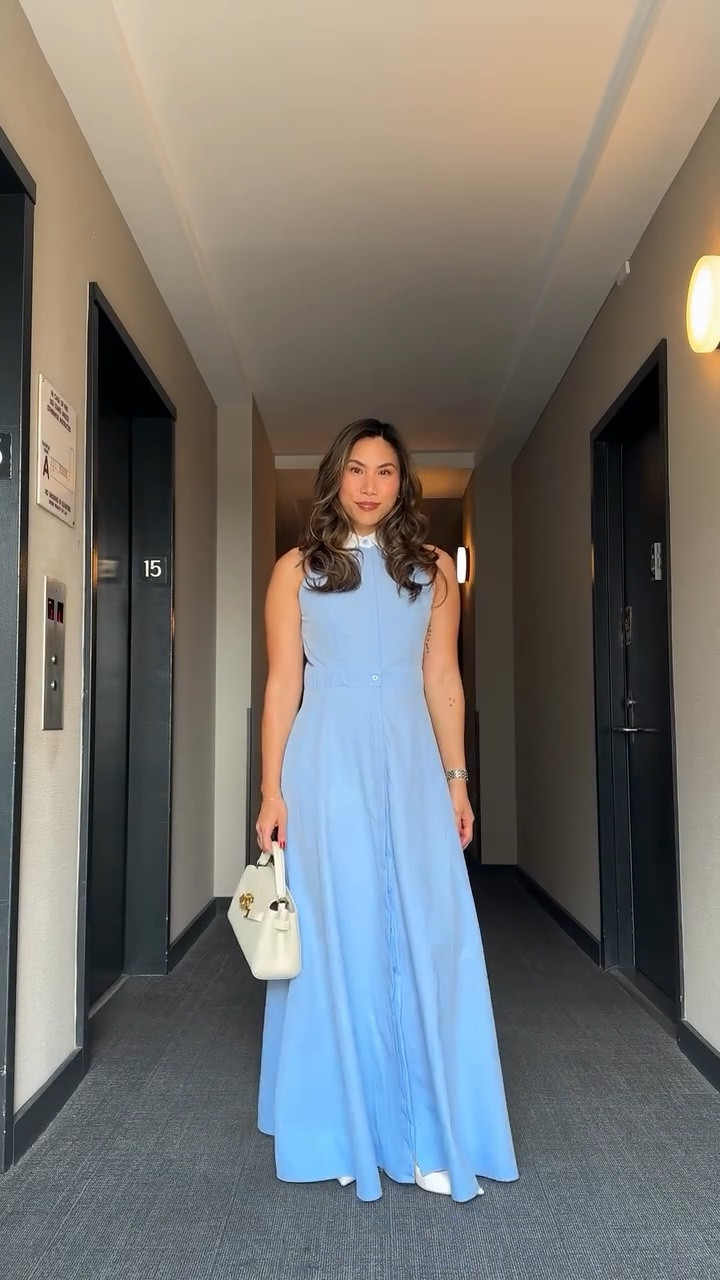 the elevator series continued 💙 love how elegant this dress makes me feel whilst still being casual