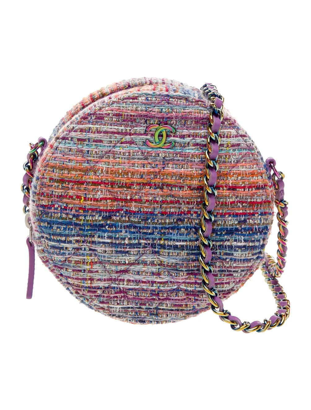Chanel Tweed Round Clutch w/ Chain - Purple Mini Bags, Handbags - CHA1351547 | The RealReal | The RealReal