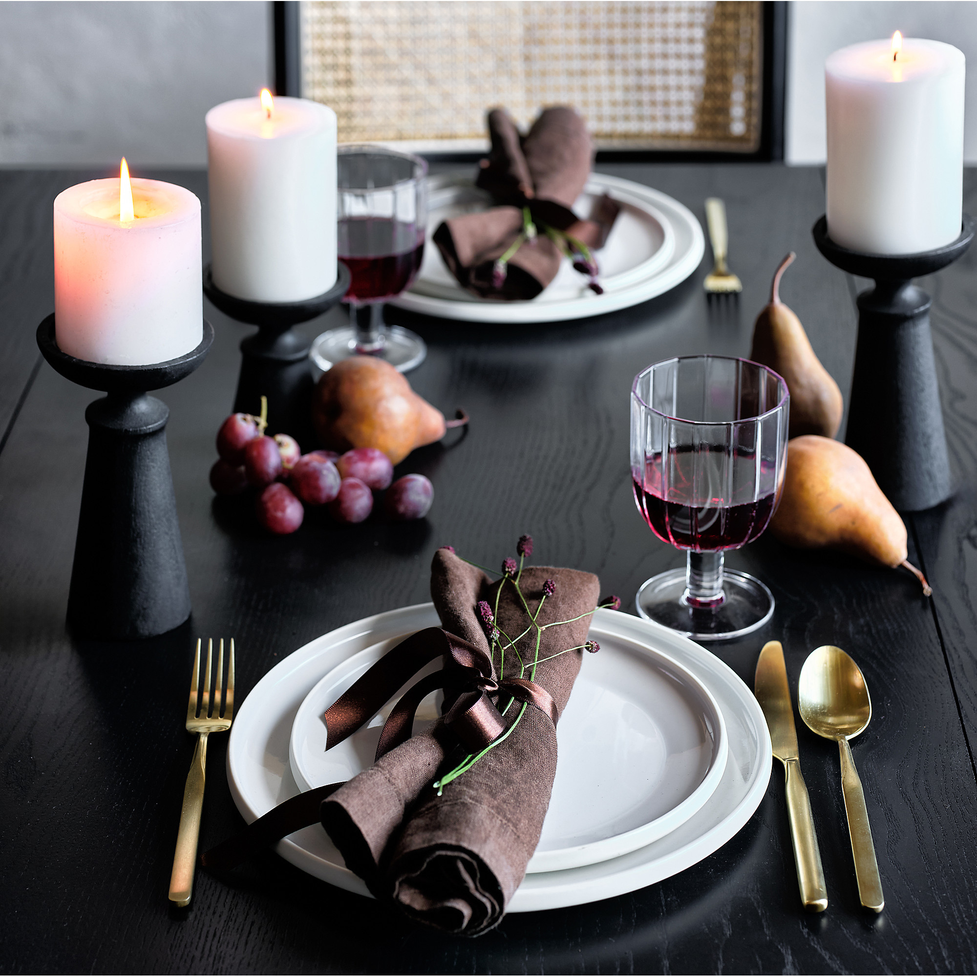 Izumo Ebonized Wood Pillar Holders, Set of 3 + Reviews | Crate & Barrel | Crate & Barrel