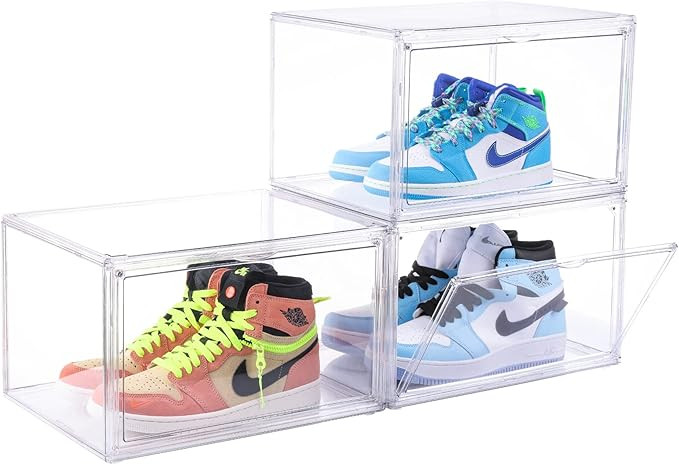 Attelite Clear Shoe Box Storage Containers,Set of 3, Large Plastic Shoe Box with Magnetic Side Op... | Amazon (US)