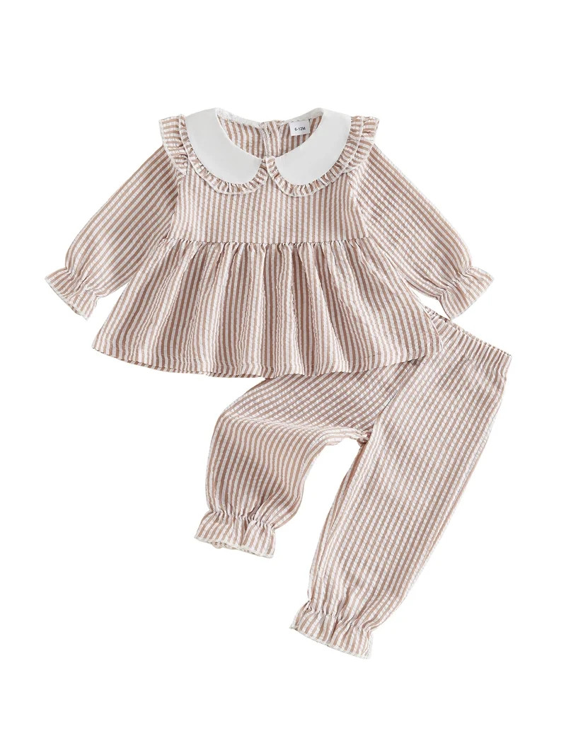 Loicainy Toddler Baby Girl Fall Clothes Set 6 12 18 24 Months 2T 3T 4T Striped Long Sleeve Babydo... | Walmart (US)