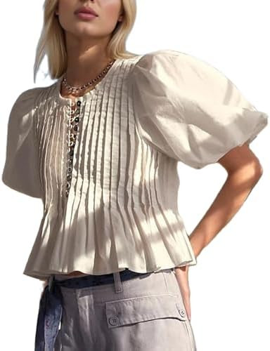 Women Floral Patchwork Shirt Y2k Boho Ruffle Short Sleeve Top Cute Peplum Babydoll Blouse Summer ... | Amazon (US)