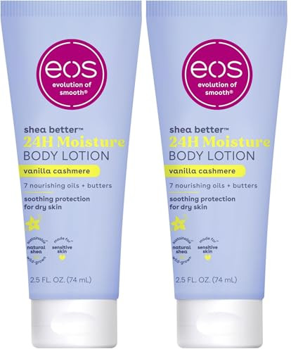eos 24H Moisture Travel Body Lotion- Vanilla Cashmere,Travel Size Essential,Toiletries,Mini Body Lotion For Dry Skin,2.5 fl oz,(Pack of 2) | Amazon (US)