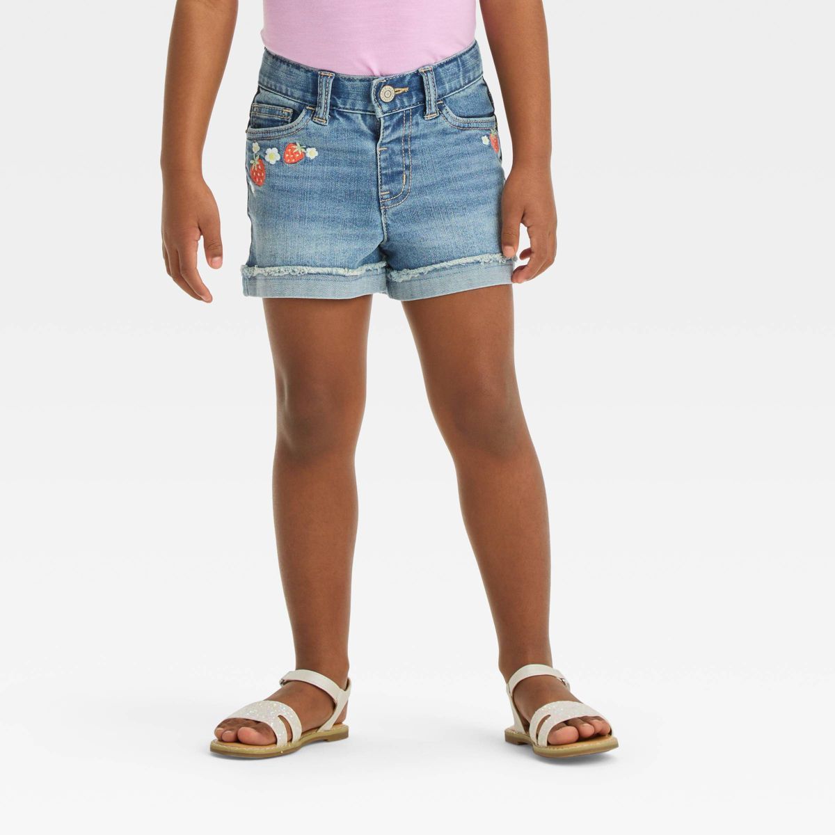 Toddler Girls' Strawberry Embroidered Jean Shorts - Cat & Jack™ Blue | Target