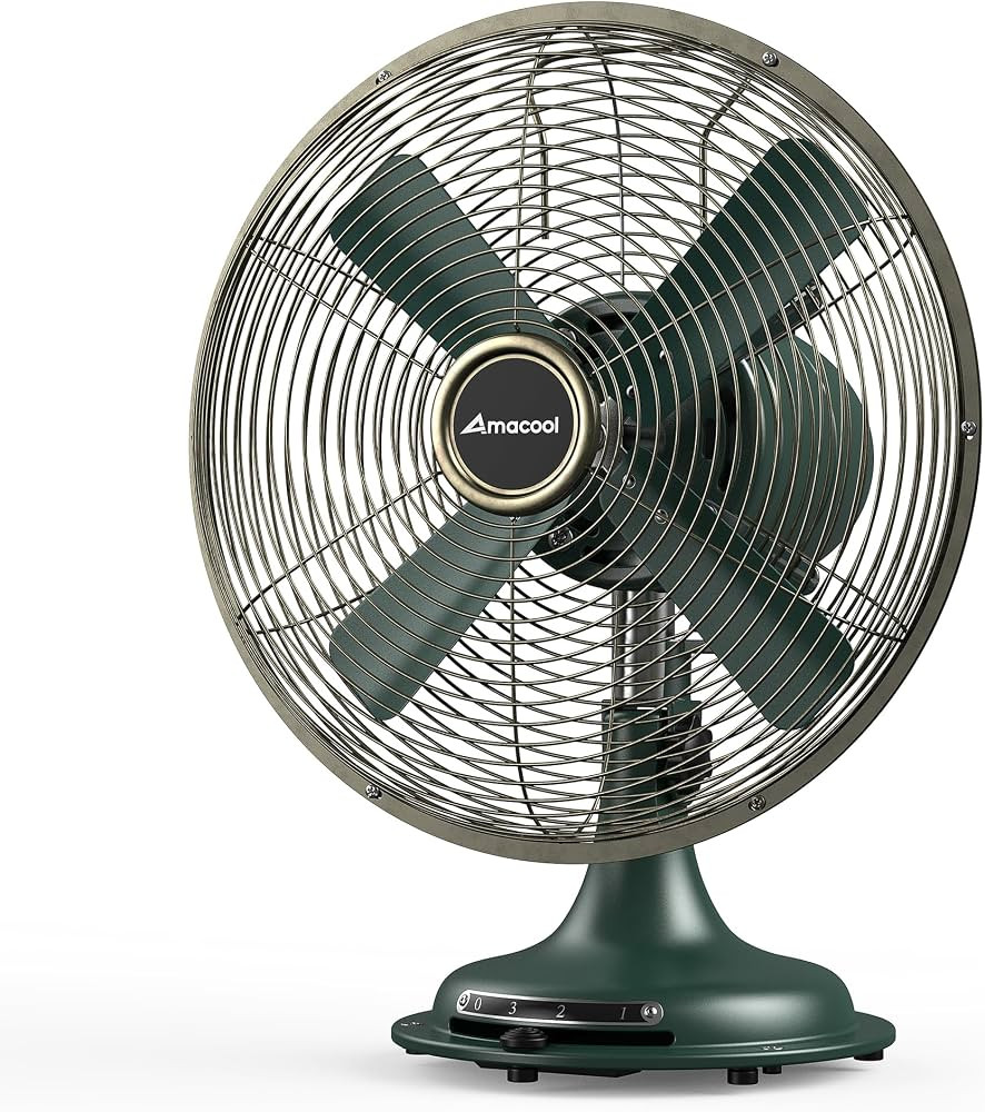 AMACOOL Oscillating Vintage Fan, All Metal Retro Table Top Fan, Adjustable Head Tilt, Quiet 3 Spe... | Amazon (US)