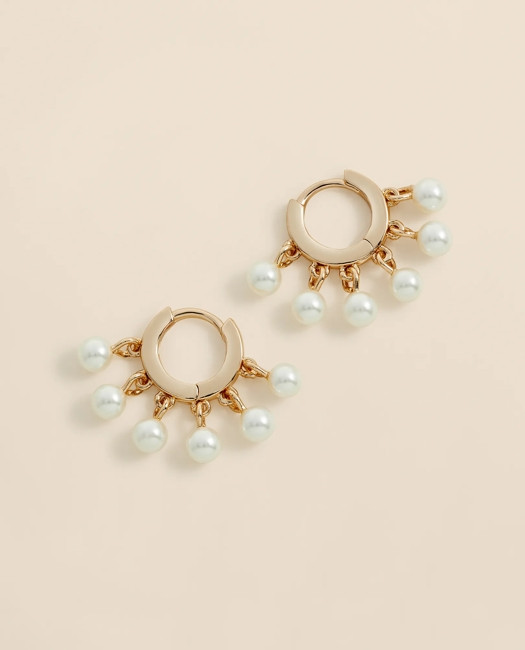 Brooks Brothers Women's Gold-Toned Hoop Earrings with Drop Faux Pearls | Brooks Brothers