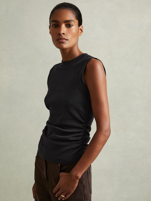 Ribbed Ruched Waist Vest in Navy | Reiss UK