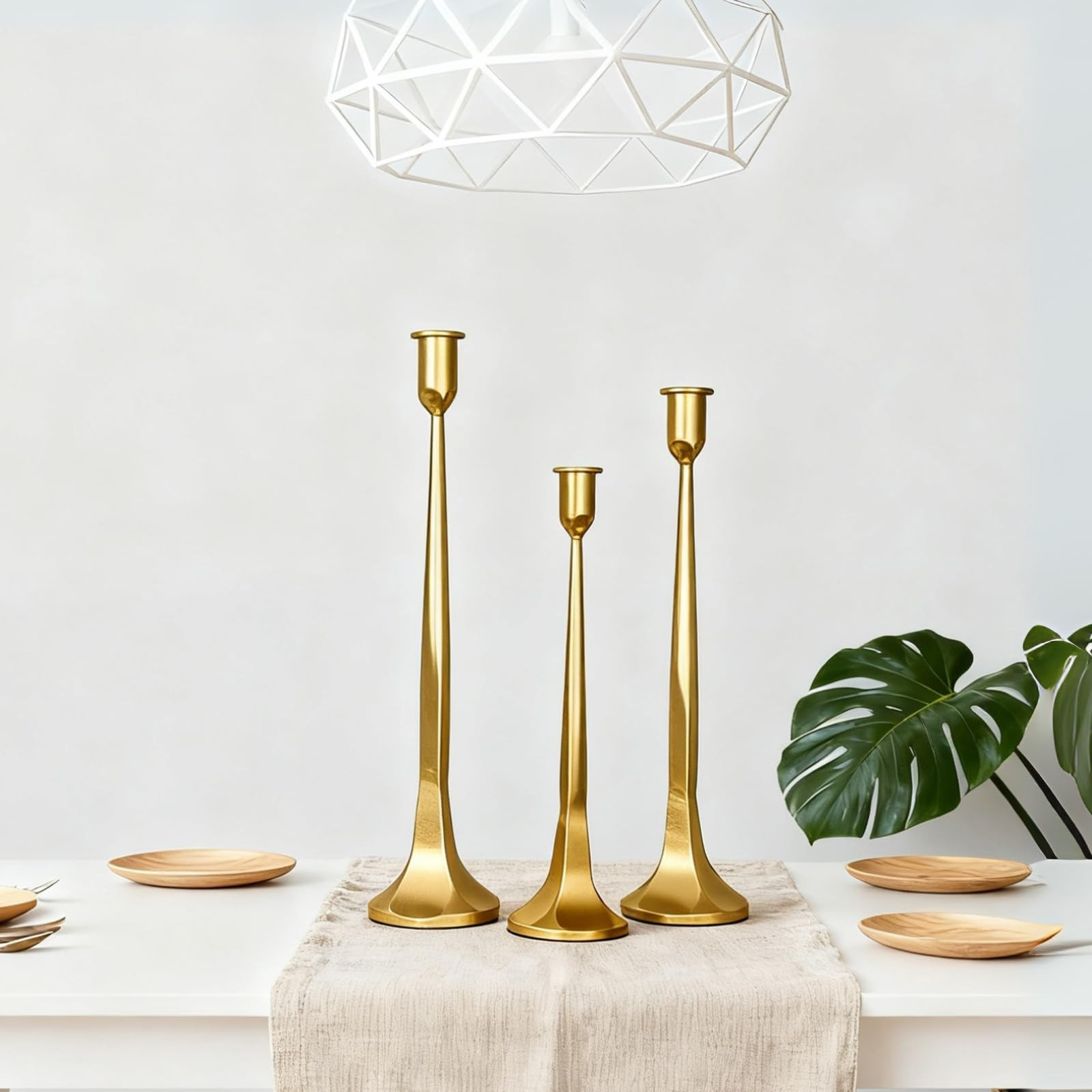 Set of 3 Gold Iron Candlestick Holders – Tapered Candle Holders for 3/4" Candles, Tall Candle S... | Amazon (US)