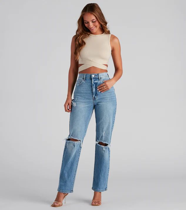 High-Rise Distressed Boyfriend Jeans | Windsor Stores