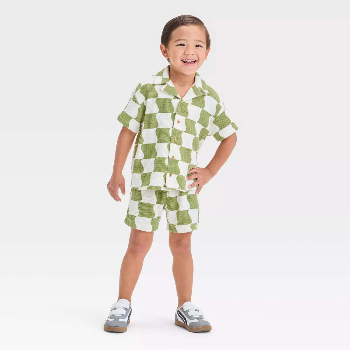 Grayson Mini Toddler Boys' Short Sleeve Wavy Check Printed Thermal Knit Shirt and Shorts Set - Gr... | Target