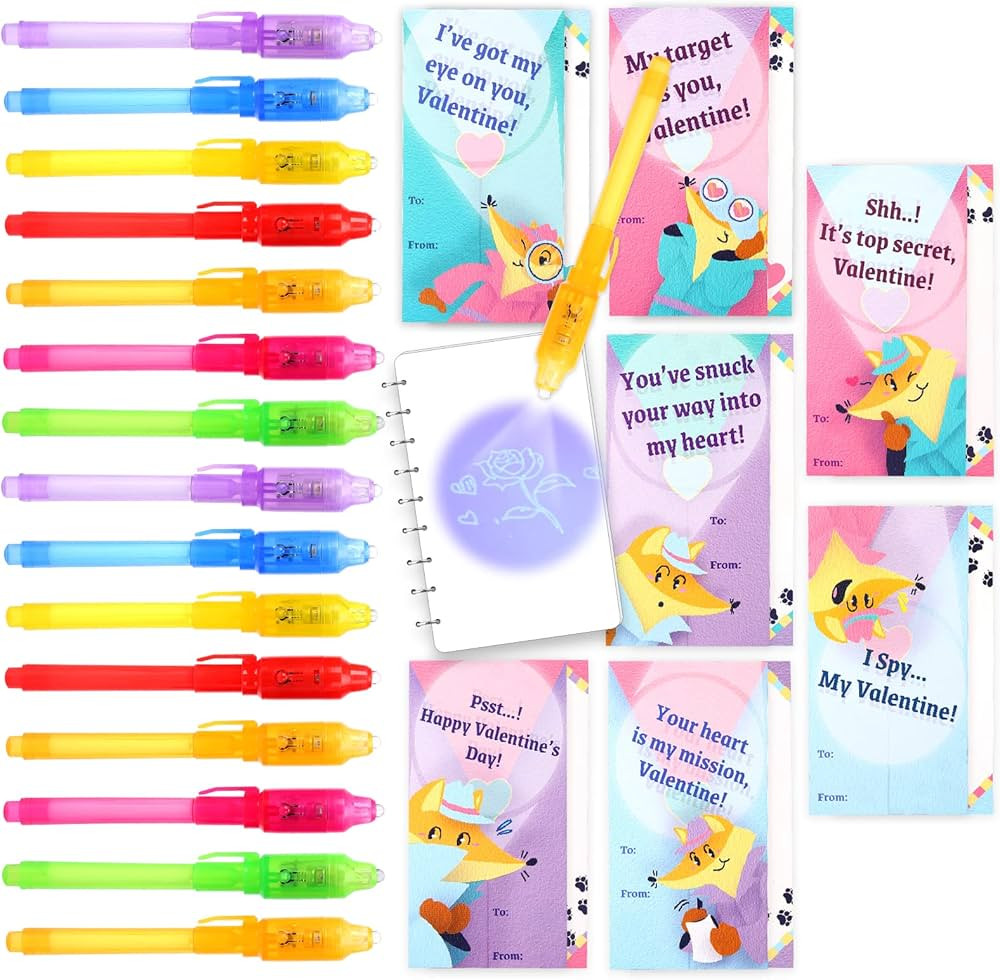 28 Pack Valentine's Day Gifts for Kids Invisible Ink Pen with Valentine's cards for kids Classroo... | Amazon (US)