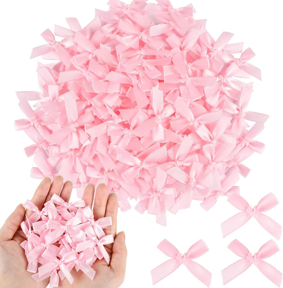 NEBURORA 100 Pcs Mini Pink Bows Small Satin Fabric Ribbons Bow with Dot Stickers for Gift Wrappin... | Amazon (US)