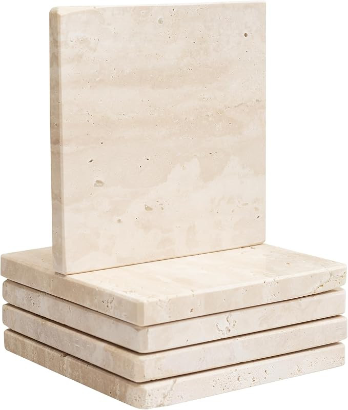 Travertine Coasters Square Set of 5, Beige Marble Coasters Perfect Office Coasters and Coaster Ho... | Amazon (US)