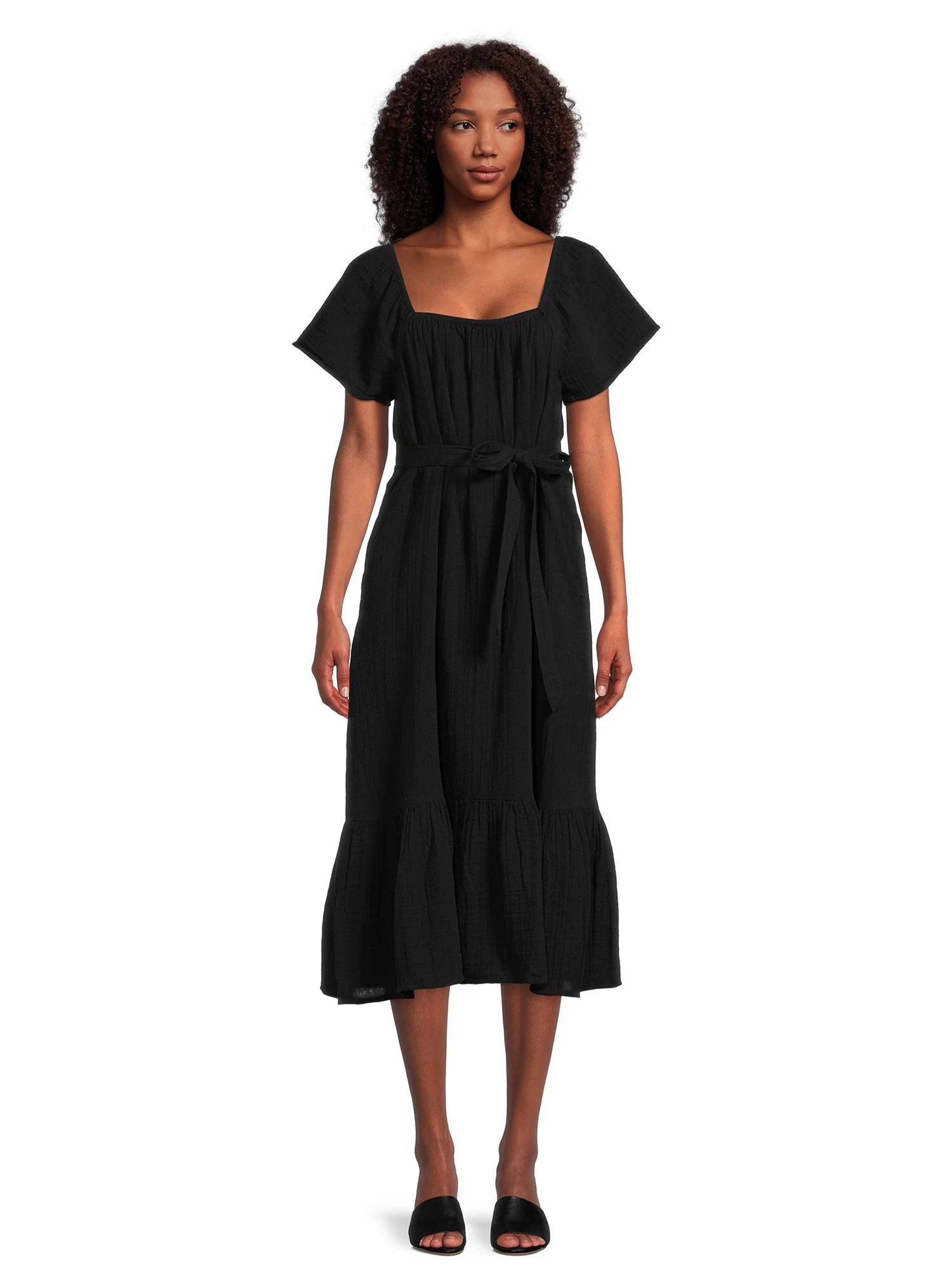 Time and Tru Women's Flutter Sleeve Textured Dress | Walmart (US)