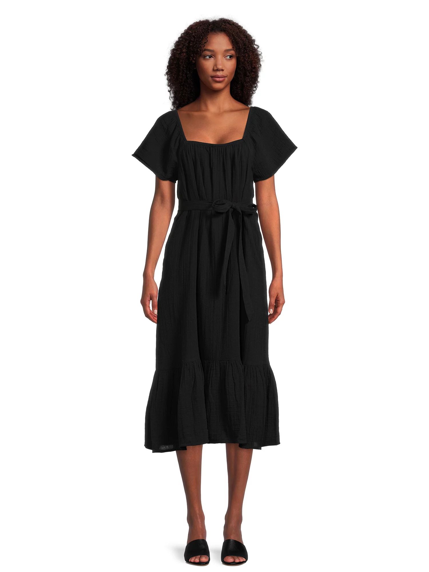 Time and Tru Women's Flutter Sleeve Textured Dress - Walmart.com | Walmart (US)