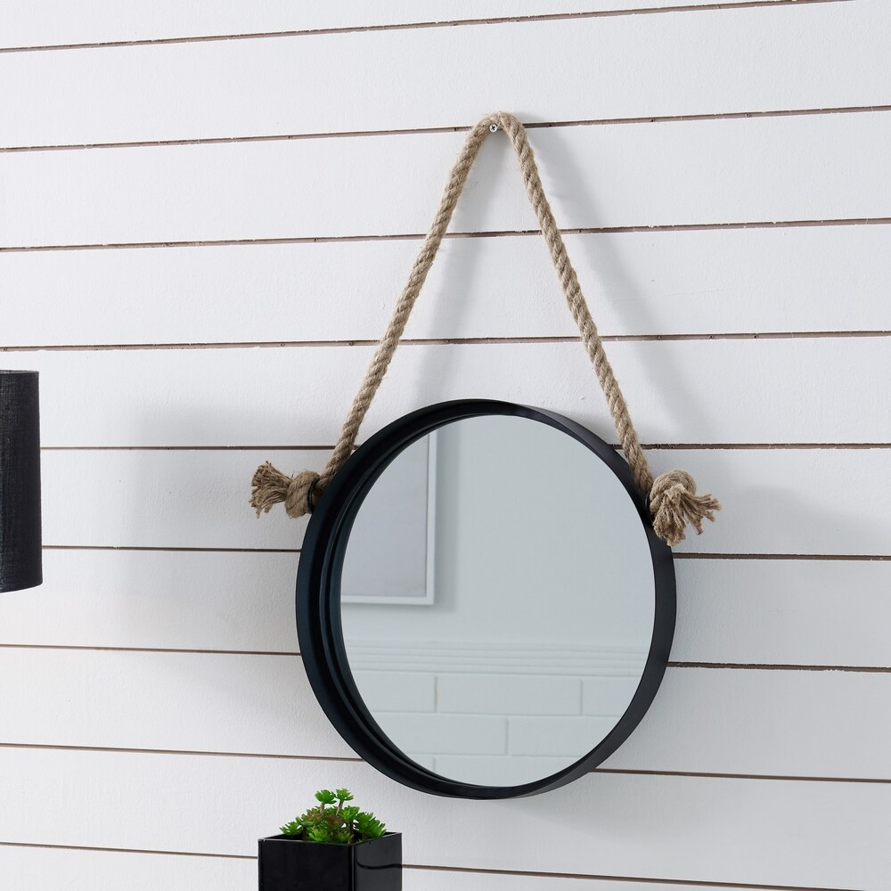 Danya B. 15" Black Iron Framed Round Accent Mirror with Hanging Rope | Bed Bath & Beyond