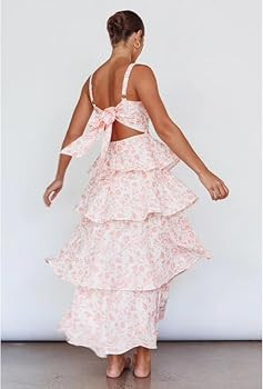 Tiered Ruffle Dress Women Casual Summer Spaghetti Strap Sleeveless Floral Layered Maxi Dress for ... | Amazon (US)
