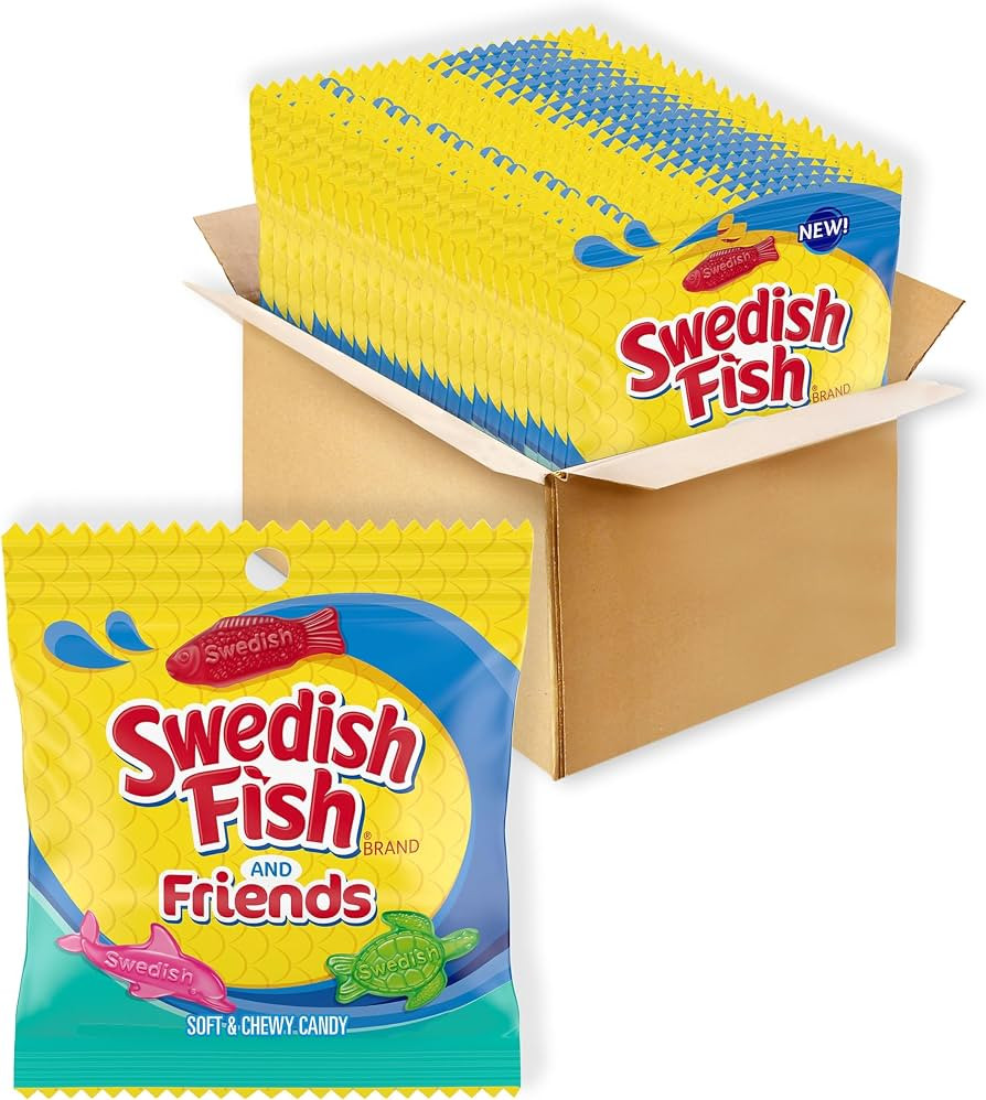 SWEDISH FISH and Friends Soft & Chewy Gummy Candy, Bulk Candy, 12-3.59 oz Bags | Amazon (US)