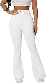 SweatyRocks Women's Casual Denim Pants Heart Print High Waist Stretchy Bell Bottom Flared Jeans | Amazon (US)