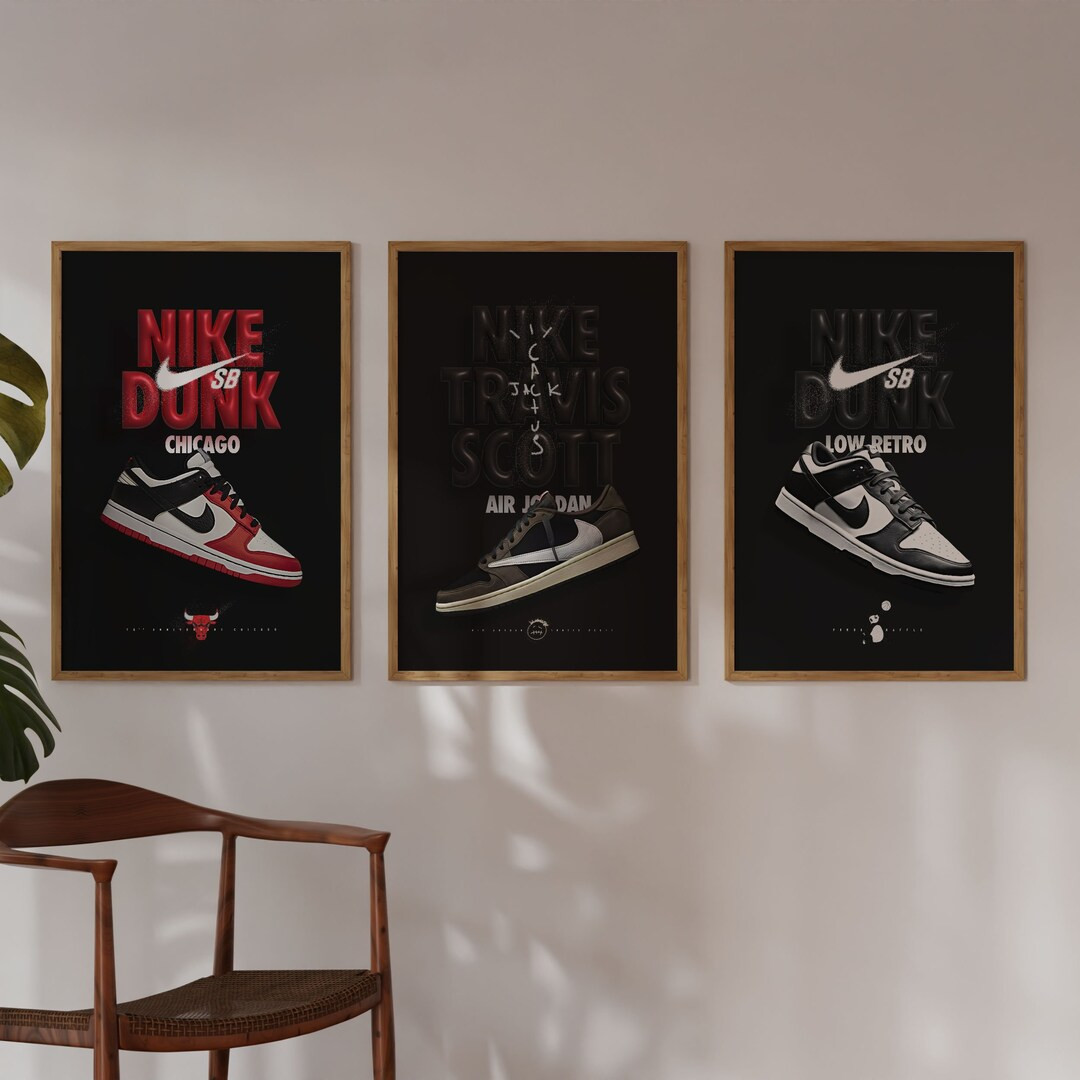Set of 3 Nike Sneaker Art Posters Travis Scott Digital Print Files, Chicago Bulls Air Jordan, Str... | Etsy (US)