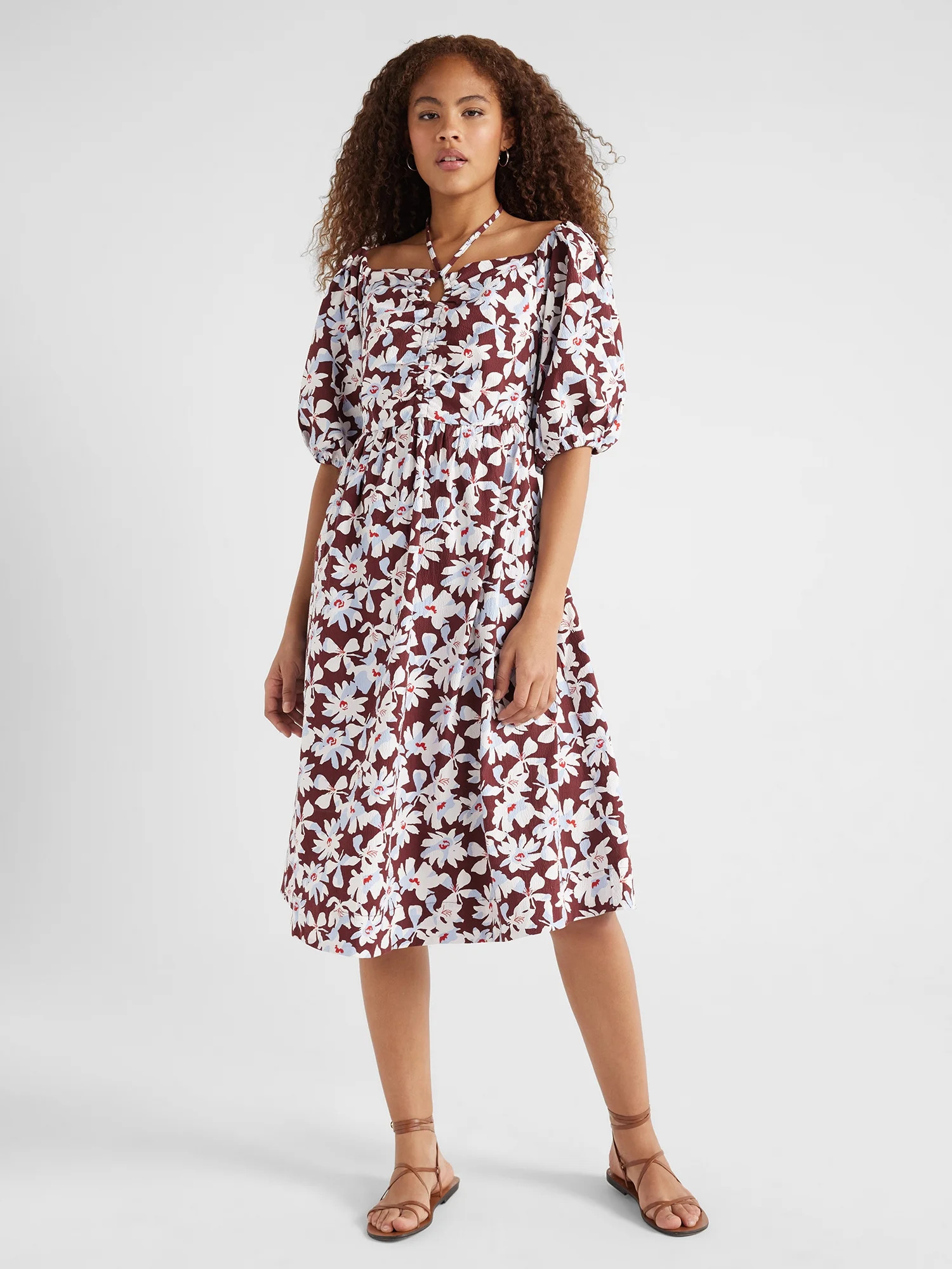 Free Assembly Women's Ruched Halter Dress with Puff Sleeves, Sizes XS-XXL | Walmart (US)