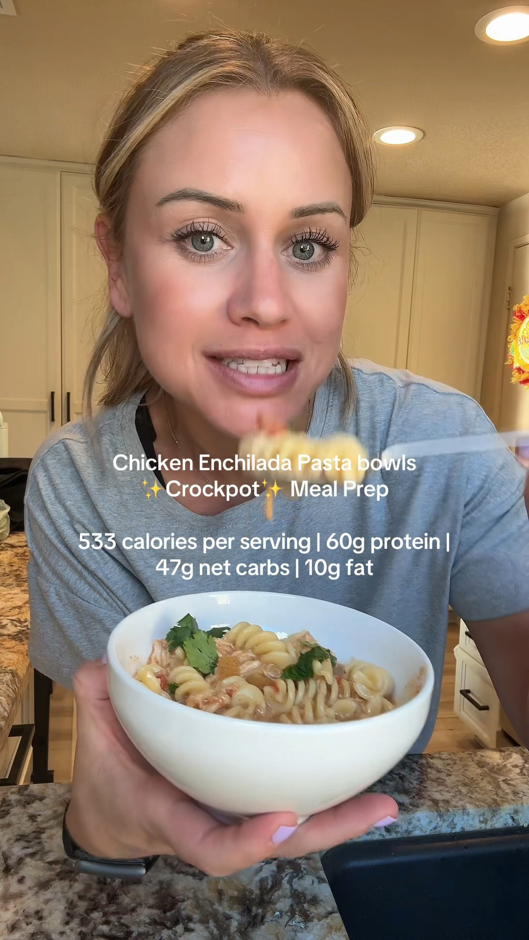 Chicken enchilada pasta bowls.  Easy crockpot meal prep. This recipe makes 7 servings. (Full recipe on IG. JANELLEROHNER) 

#LTKFallSale #LTKHome #LTKSeasonal