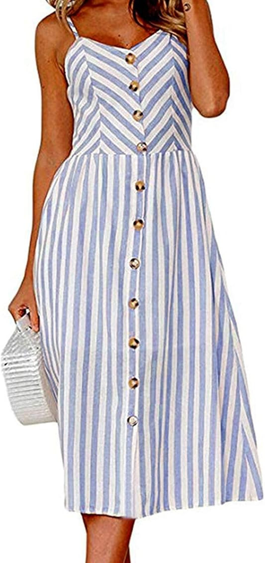 Angashion Women's Dresses-Summer Floral Bohemian Spaghetti Strap Button Down Swing Midi Dress | Amazon (US)