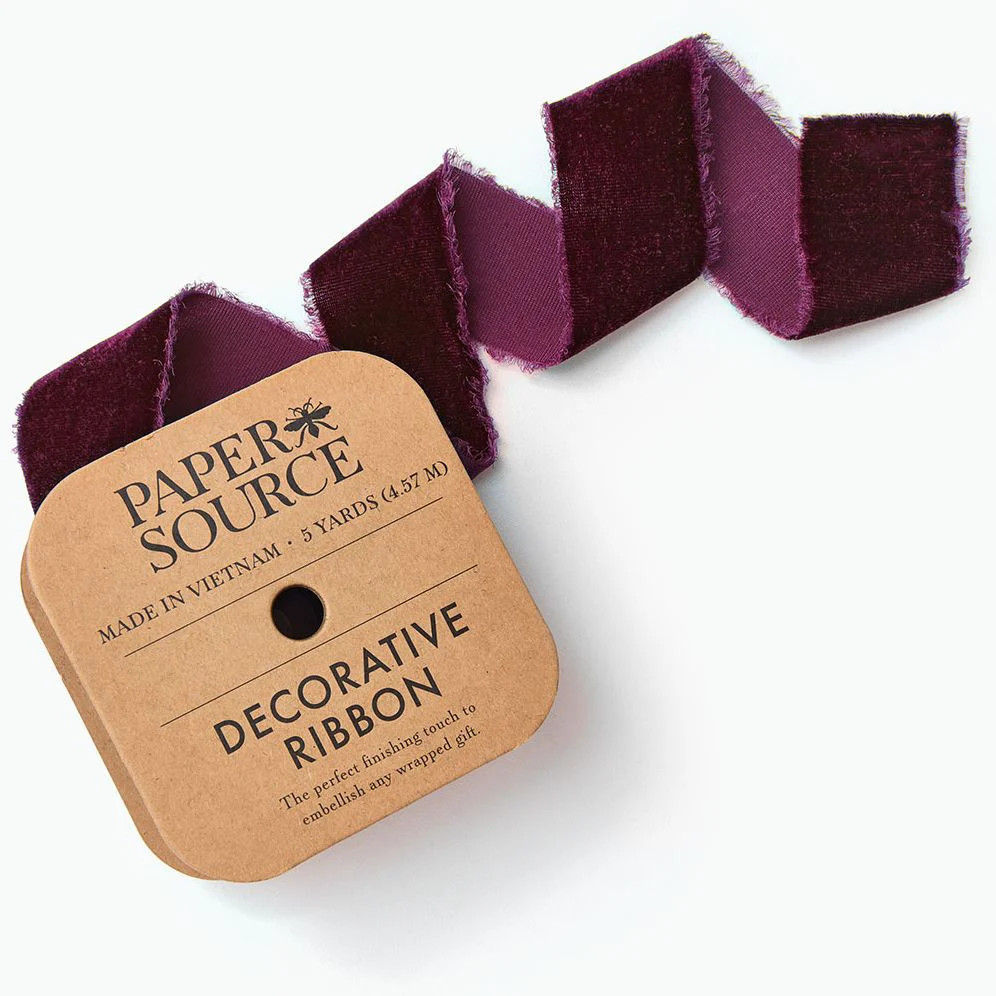 Burgandy Frayed Velvet 1.5" 5 YD | Paper Source