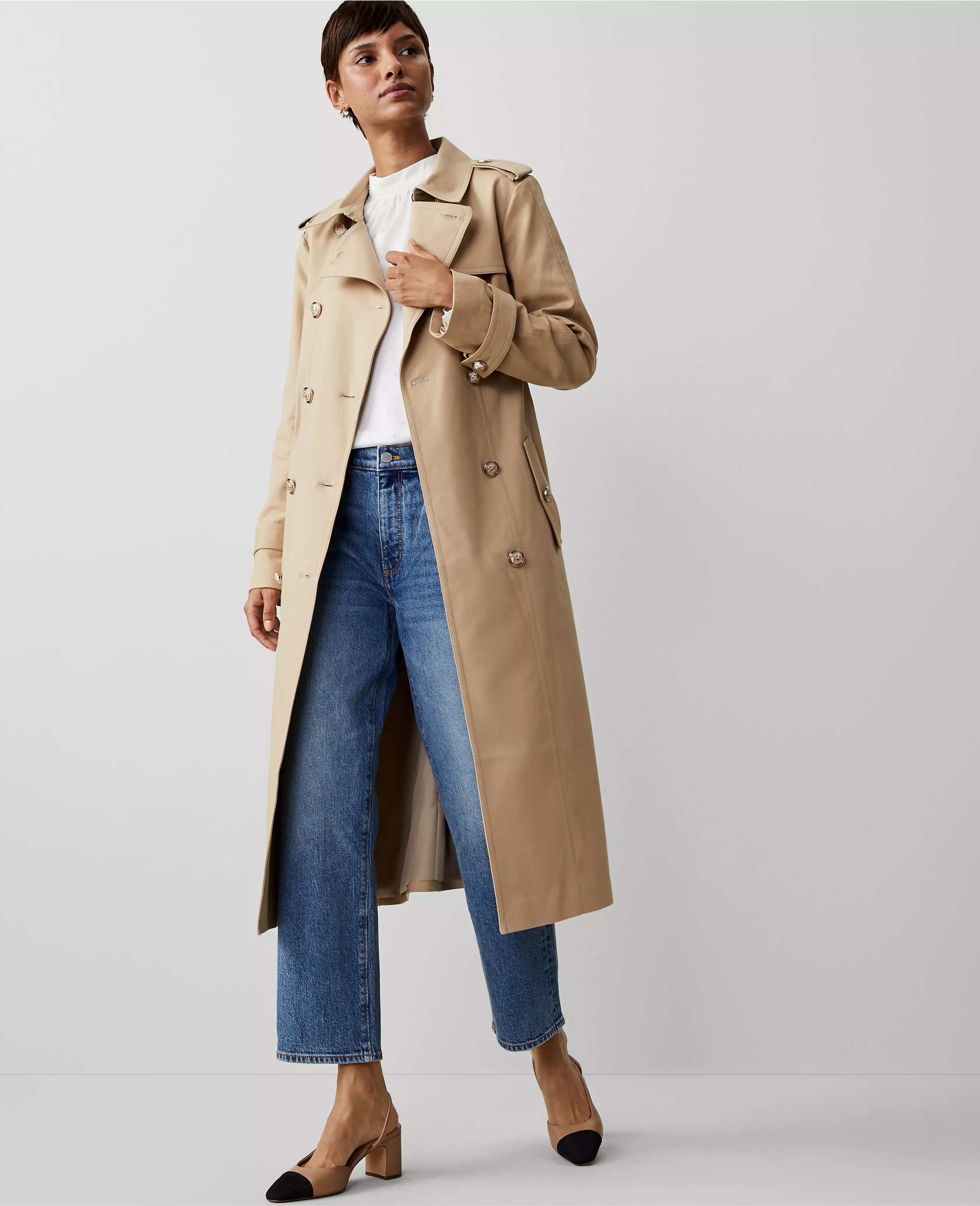 Petite Long Fitted Trench Coat | Ann Taylor
