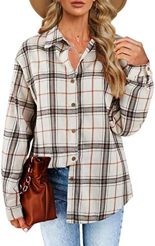 Womens Long Sleeve Plaid Flannel Shirt Collared Boyfriend Button Down Shirt | Oversized,Soft, Rol... | Amazon (US)