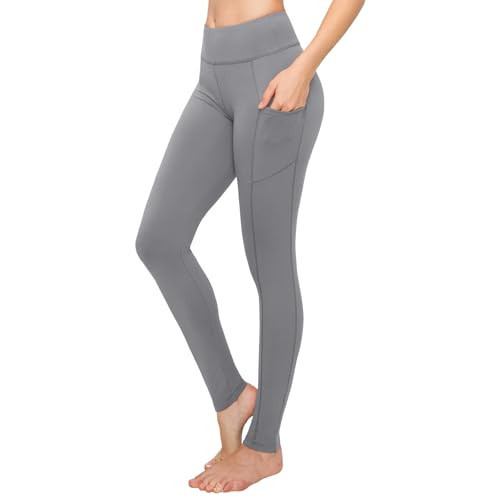 SATINA High Waisted Grey Leggings for Women - Soft, Stretchy Leggings with Side Pockets - Full Length Yoga Pants for Women - Tummy Control and Buttery Soft Fabric for All-Day Comfort | Amazon (US)