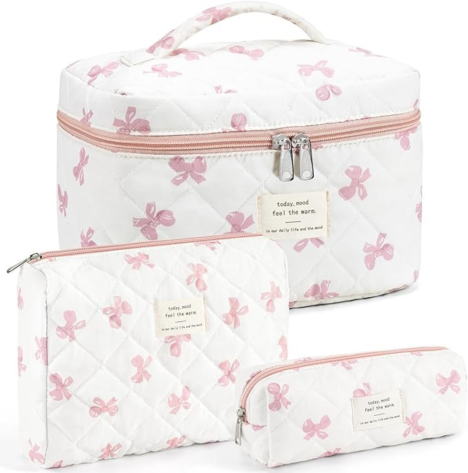 UUYUUY Makeup Bag for Women 3PCS Quilted Cotton Make Up Bag Travel Cosmetic Bag Large Makeup Bag ... | Amazon (US)