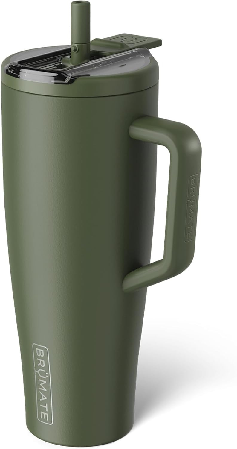 BrüMate Era Flip 40oz Tumbler with 100% Leakproof Covered Straw Lid | Hygienic Covered Straw | Insulated Stainless Steel Water Bottle with Handle | Cup Holder Friendly | BPA-Free (OD Green) | Amazon (US)