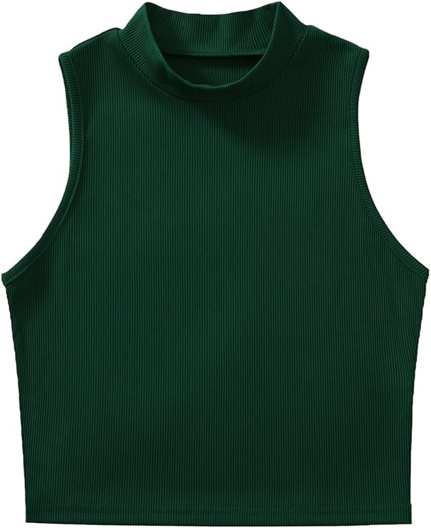 Verdusa Women's Basic Sleeveless Mock Neck Rib Knit Tank Crop Top | Amazon (US)