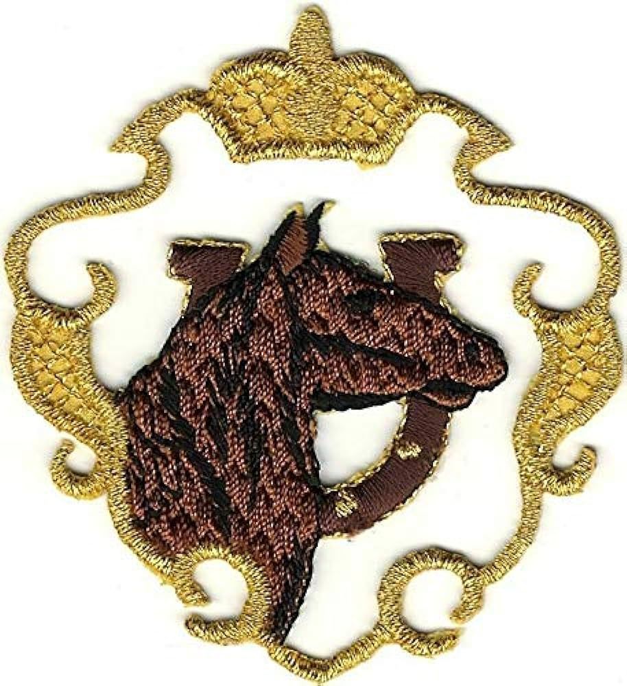 Equestrian Horse in Gold Cut Out nqKN Shield Crest Portrait Embroidery Patch | Amazon (US)