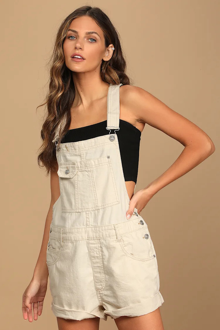 Baggy Ecru Denim Short Overalls | Lulus (US)