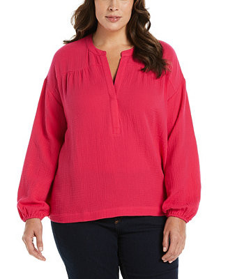 Plus Size Solid Gauze Long Sleeve Top | Macy's