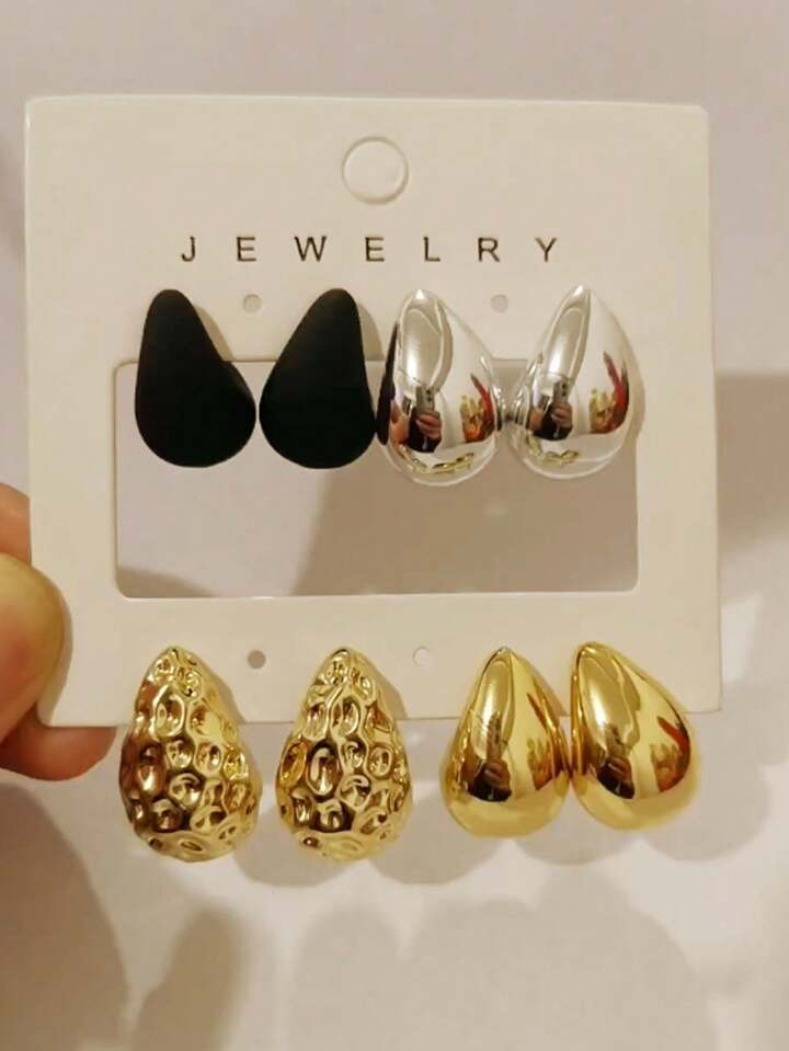 8pcs/Set Fashion Colorful Waterdrop Stud Earrings, UV Color Retention Plating, Lightweight CCB Ma... | SHEIN