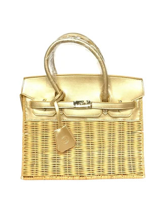 Large Wicker Handbag with Gold Faux Leather - Sample Sale- Final Sale | Lisi Lerch Inc